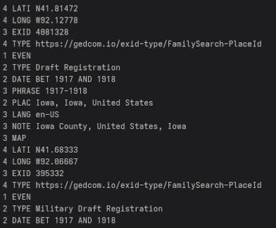 GEDCOM export preview